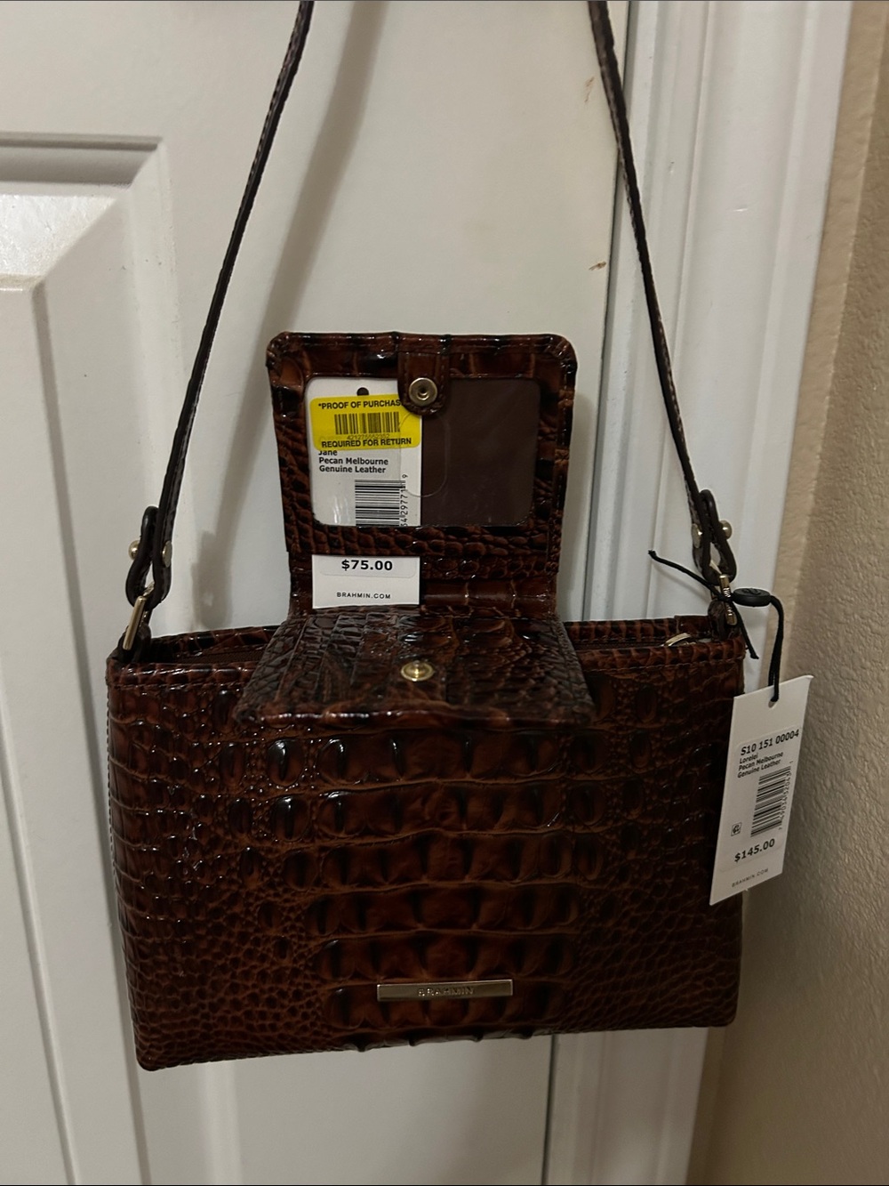 Brahmin Brown Croc-Embossed Shoulder Bag - Picture 3 of 8